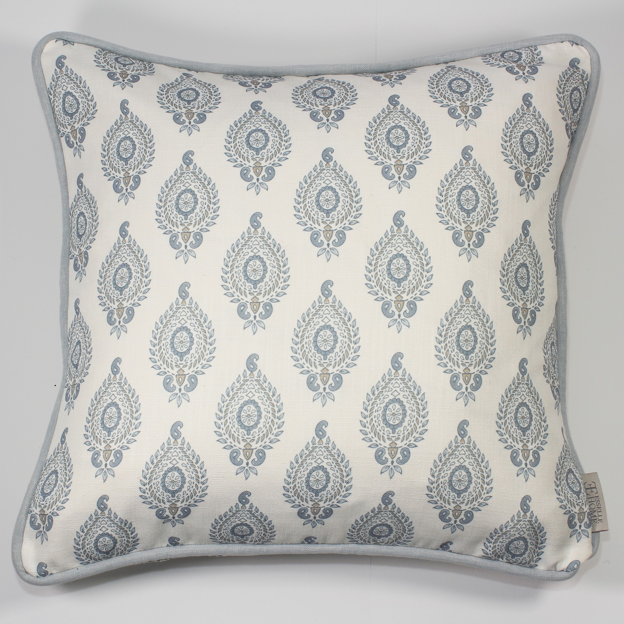 Naya Motif Modern Cushion In Blue Taupe